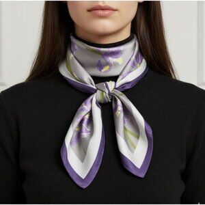 ⭐New Elegant Silky Square Scarf Bandana Handkerchief Soft Luxury floral Purple⭐